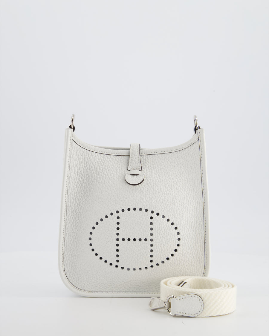 Hermès Mini Evelyne Bag in New White Clemence Leather with Palladium Hardware