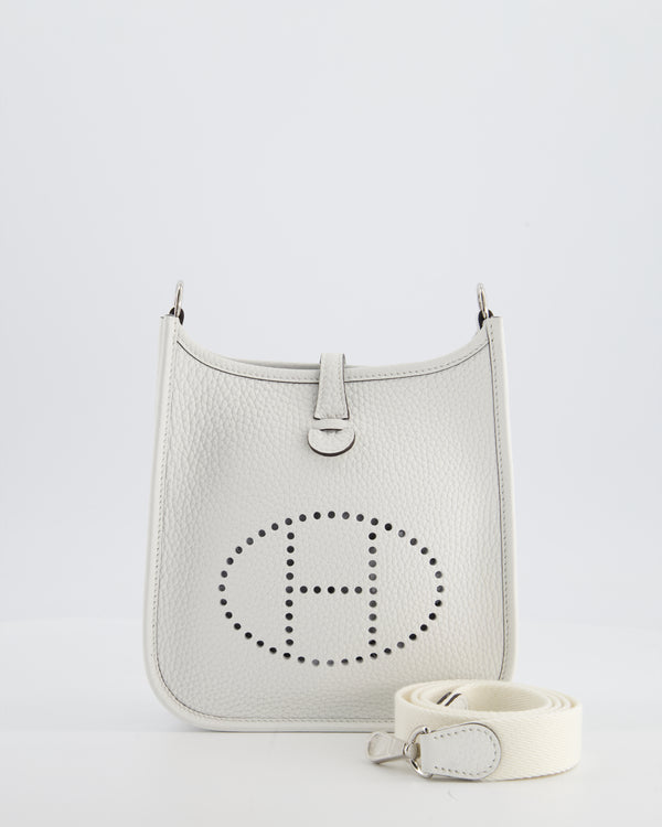 Hermès Mini Evelyne Bag in New White Clemence Leather with Palladium Hardware