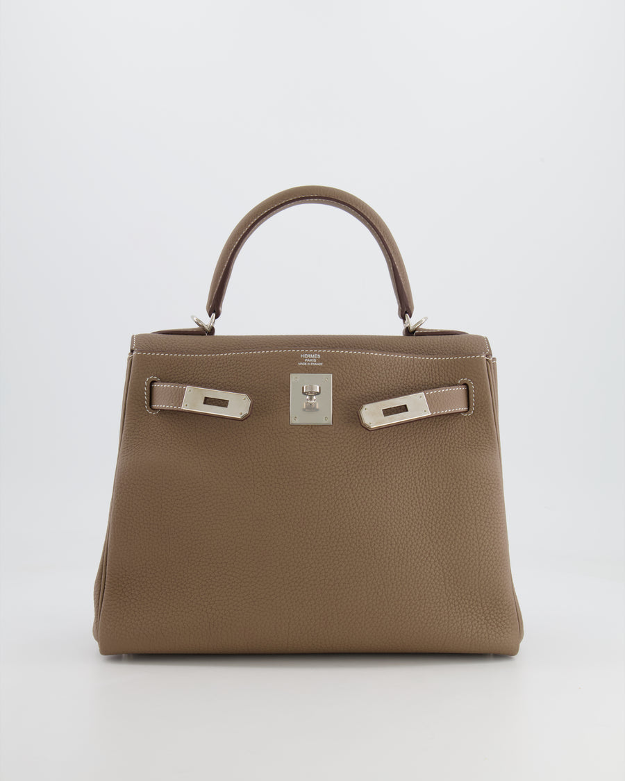 Hermès Kelly 28 Retourne Bag in Etoupe Togo Leather with Palladium Hardware