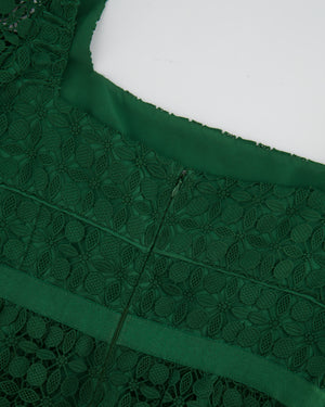 Self Portrait Green Lace Short Sleeved Midi Dress Size UK 14
