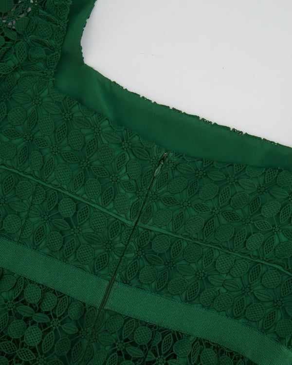 Self Portrait Green Lace Short Sleeved Midi Dress Size UK 14