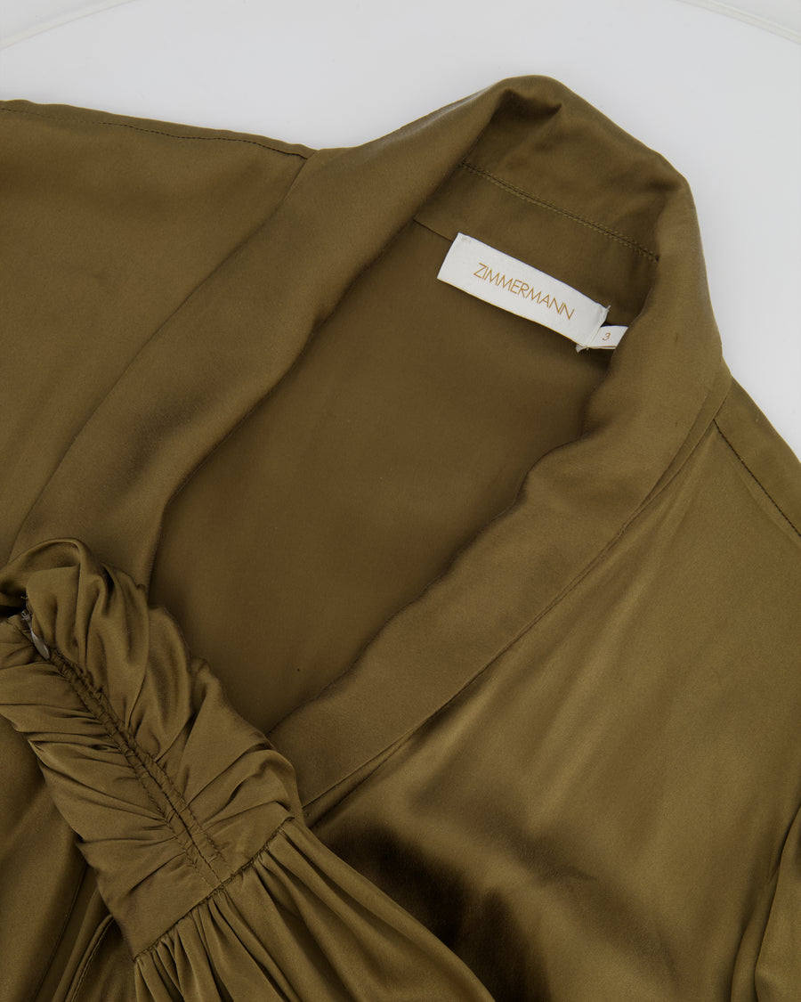 Zimmermann Olive Green Silk Wrap Mini Dress Size 3 (UK 14)