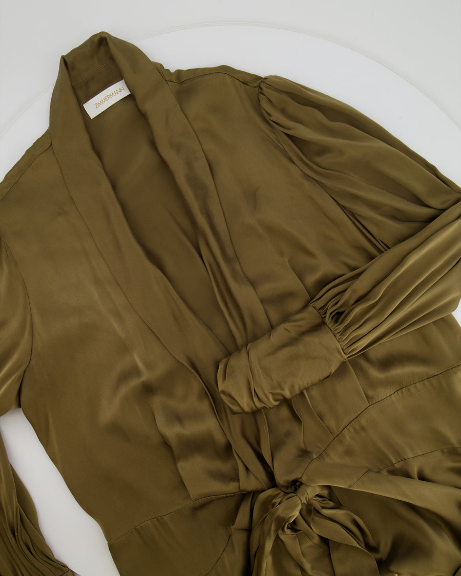 Zimmermann Olive Green Silk Wrap Mini Dress Size 3 (UK 14)