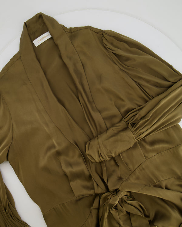 Zimmermann Olive Green Silk Wrap Mini Dress Size 3 (UK 14)