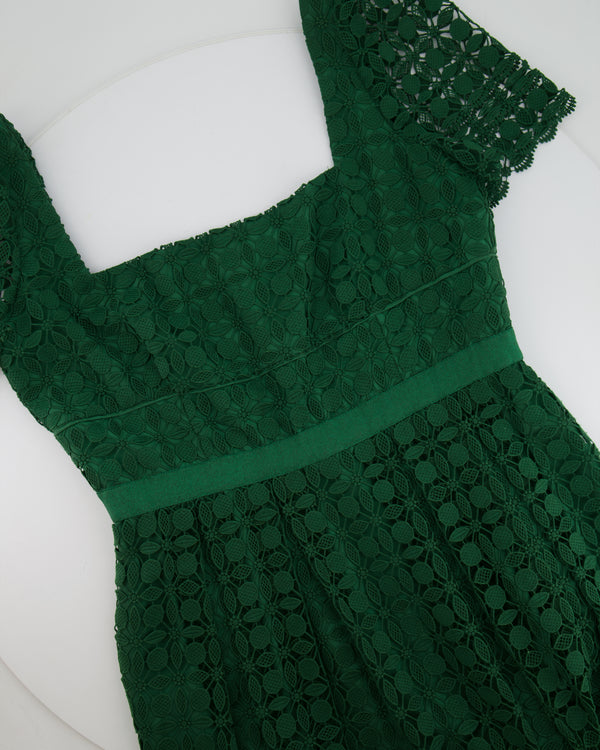 Self Portrait Green Lace Short Sleeved Midi Dress Size UK 14