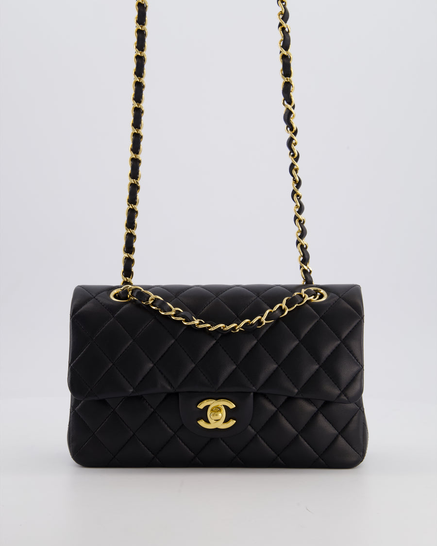Chanel Black Small Classic Double Flap Bag in Lambskin Leather with Gold Hardware