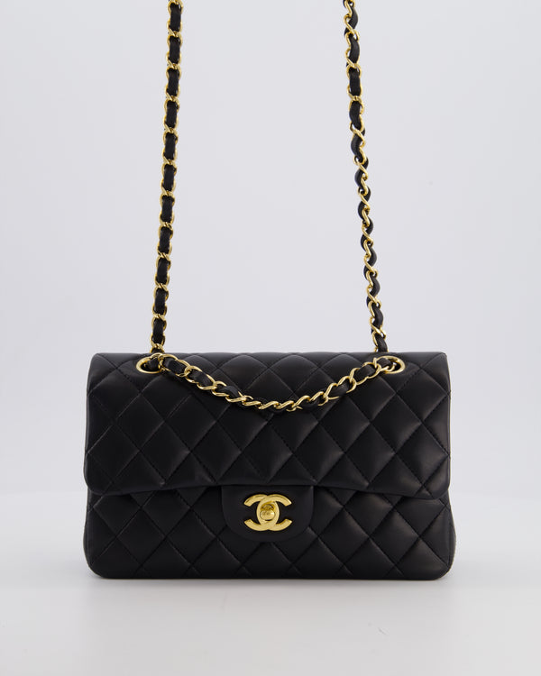 Chanel Black Small Classic Double Flap Bag in Lambskin Leather with Gold Hardware