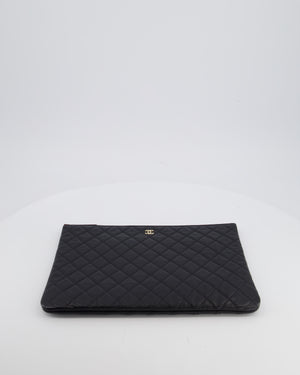 Chanel Large Black O Case Zip Pouch in Caviar Leather with Champagne Gold Hardware