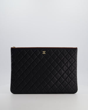 Chanel Large Black O Case Zip Pouch in Caviar Leather with Champagne Gold Hardware