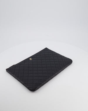 Chanel Large Black O Case Zip Pouch in Caviar Leather with Champagne Gold Hardware