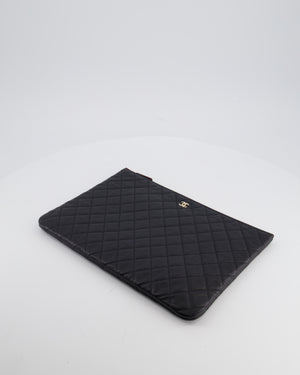 Chanel Large Black O Case Zip Pouch in Caviar Leather with Champagne Gold Hardware