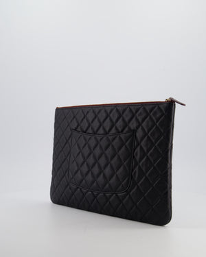 Chanel Large Black O Case Zip Pouch in Caviar Leather with Champagne Gold Hardware