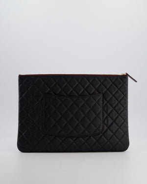 Chanel Large Black O Case Zip Pouch in Caviar Leather with Champagne Gold Hardware