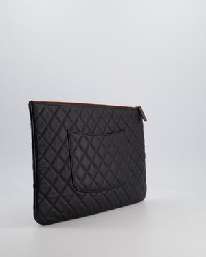 Chanel Large Black O Case Zip Pouch in Caviar Leather with Champagne Gold Hardware