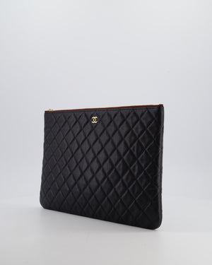 Chanel Large Black O Case Zip Pouch in Caviar Leather with Champagne Gold Hardware