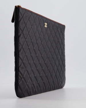 Chanel Large Black O Case Zip Pouch in Caviar Leather with Champagne Gold Hardware