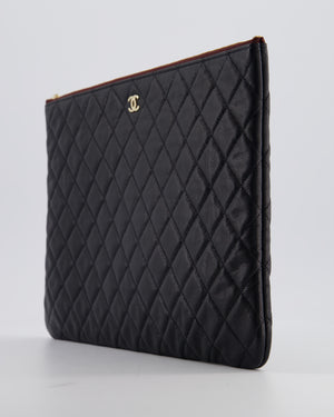 Chanel Large Black O Case Zip Pouch in Caviar Leather with Champagne Gold Hardware
