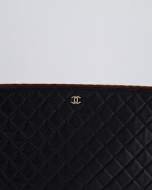 Chanel Large Black O Case Zip Pouch in Caviar Leather with Champagne Gold Hardware