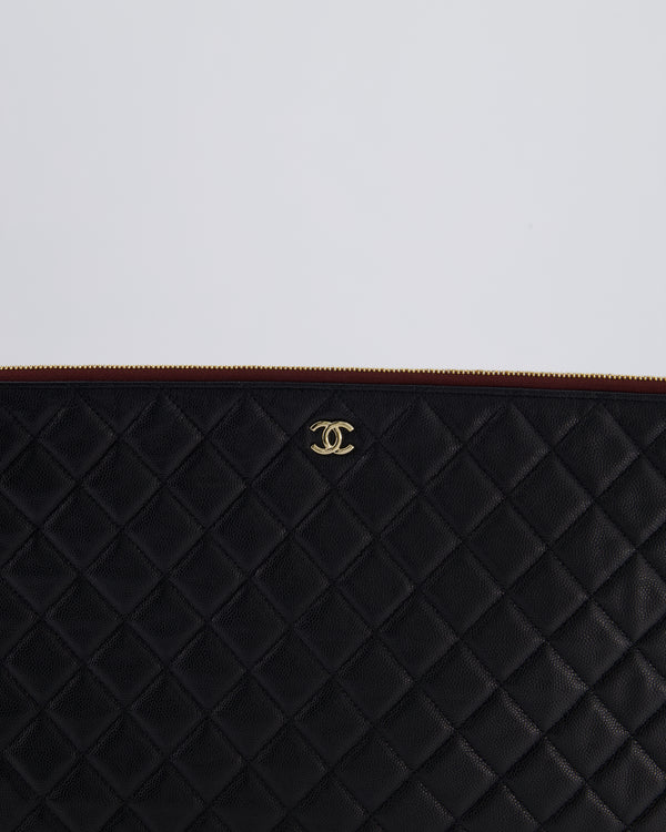 Chanel Large Black O Case Zip Pouch in Caviar Leather with Champagne Gold Hardware