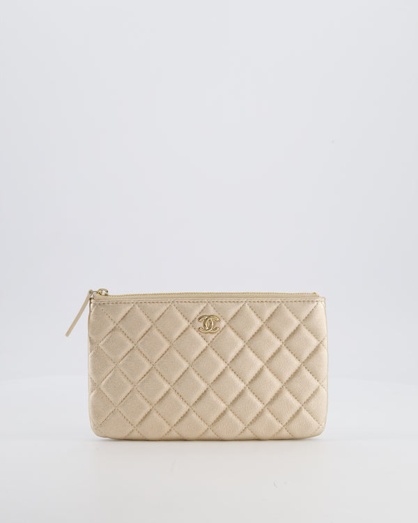 Chanel Medium Metallic Light Gold O Case Zip Pouch in Lambskin Leather with Champagne Gold Hardware