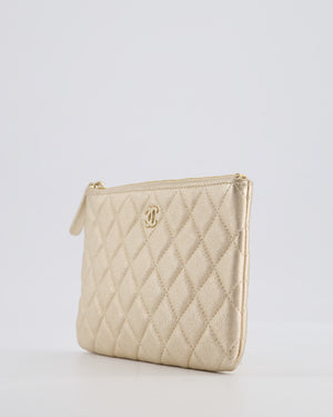 Chanel Medium Metallic Light Gold O Case Zip Pouch in Lambskin Leather with Champagne Gold Hardware
