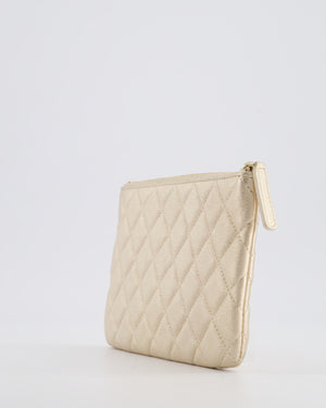 Chanel Medium Metallic Light Gold O Case Zip Pouch in Lambskin Leather with Champagne Gold Hardware