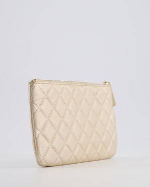 Chanel Medium Metallic Light Gold O Case Zip Pouch in Lambskin Leather with Champagne Gold Hardware