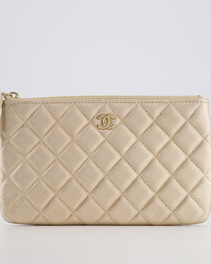 Chanel Medium Metallic Light Gold O Case Zip Pouch in Lambskin Leather with Champagne Gold Hardware