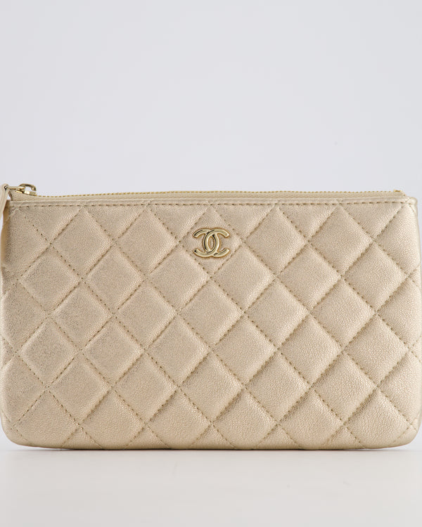 Chanel Medium Metallic Light Gold O Case Zip Pouch in Lambskin Leather with Champagne Gold Hardware