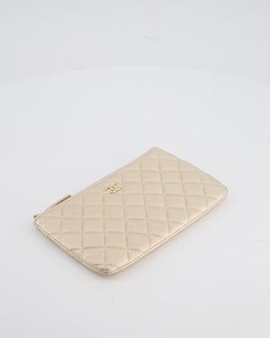 Chanel Medium Metallic Light Gold O Case Zip Pouch in Lambskin Leather with Champagne Gold Hardware
