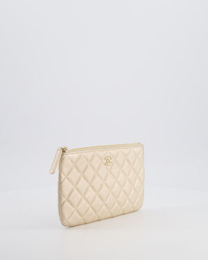 Chanel Medium Metallic Light Gold O Case Zip Pouch in Lambskin Leather with Champagne Gold Hardware
