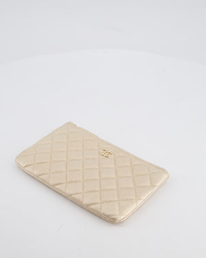 Chanel Medium Metallic Light Gold O Case Zip Pouch in Lambskin Leather with Champagne Gold Hardware