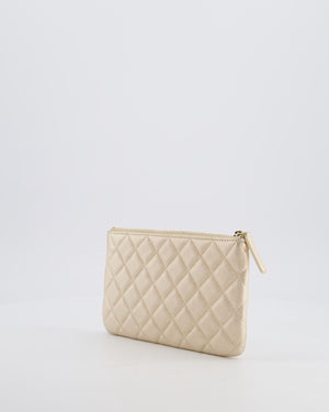 Chanel Medium Metallic Light Gold O Case Zip Pouch in Lambskin Leather with Champagne Gold Hardware