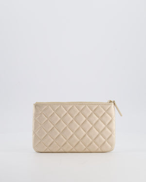 Chanel Medium Metallic Light Gold O Case Zip Pouch in Lambskin Leather with Champagne Gold Hardware