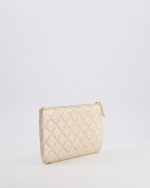 Chanel Medium Metallic Light Gold O Case Zip Pouch in Lambskin Leather with Champagne Gold Hardware