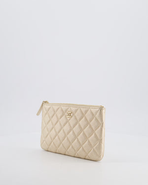 Chanel Medium Metallic Light Gold O Case Zip Pouch in Lambskin Leather with Champagne Gold Hardware