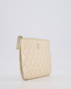 Chanel Medium Metallic Light Gold O Case Zip Pouch in Lambskin Leather with Champagne Gold Hardware