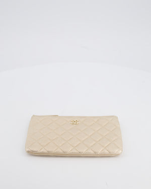 Chanel Medium Metallic Light Gold O Case Zip Pouch in Lambskin Leather with Champagne Gold Hardware