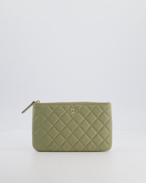 Chanel Medium Khaki Green O Case Zip Pouch in Lambskin Leather with Champagne Gold Hardware