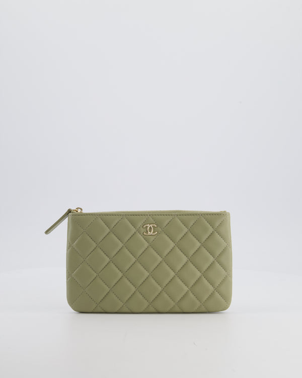 Chanel Medium Khaki Green O Case Zip Pouch in Lambskin Leather with Champagne Gold Hardware