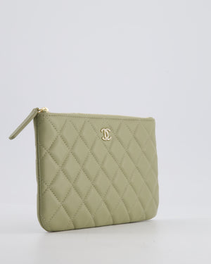 Chanel Medium Khaki Green O Case Zip Pouch in Lambskin Leather with Champagne Gold Hardware