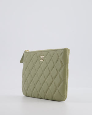 Chanel Medium Khaki Green O Case Zip Pouch in Lambskin Leather with Champagne Gold Hardware