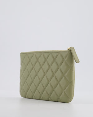 Chanel Medium Khaki Green O Case Zip Pouch in Lambskin Leather with Champagne Gold Hardware