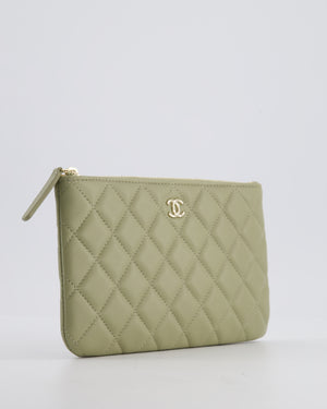 Chanel Medium Khaki Green O Case Zip Pouch in Lambskin Leather with Champagne Gold Hardware