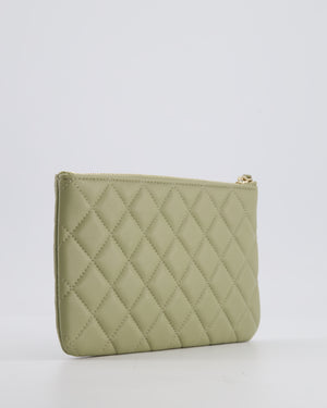 Chanel Medium Khaki Green O Case Zip Pouch in Lambskin Leather with Champagne Gold Hardware