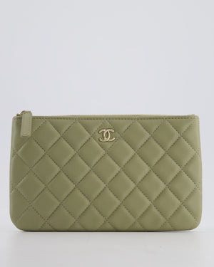 Chanel Medium Khaki Green O Case Zip Pouch in Lambskin Leather with Champagne Gold Hardware