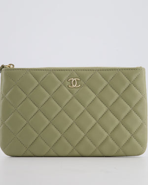 Chanel Medium Khaki Green O Case Zip Pouch in Lambskin Leather with Champagne Gold Hardware