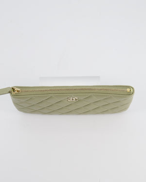Chanel Medium Khaki Green O Case Zip Pouch in Lambskin Leather with Champagne Gold Hardware