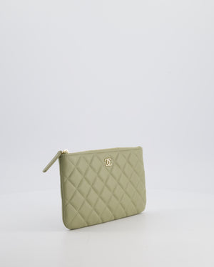 Chanel Medium Khaki Green O Case Zip Pouch in Lambskin Leather with Champagne Gold Hardware