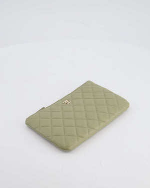 Chanel Medium Khaki Green O Case Zip Pouch in Lambskin Leather with Champagne Gold Hardware